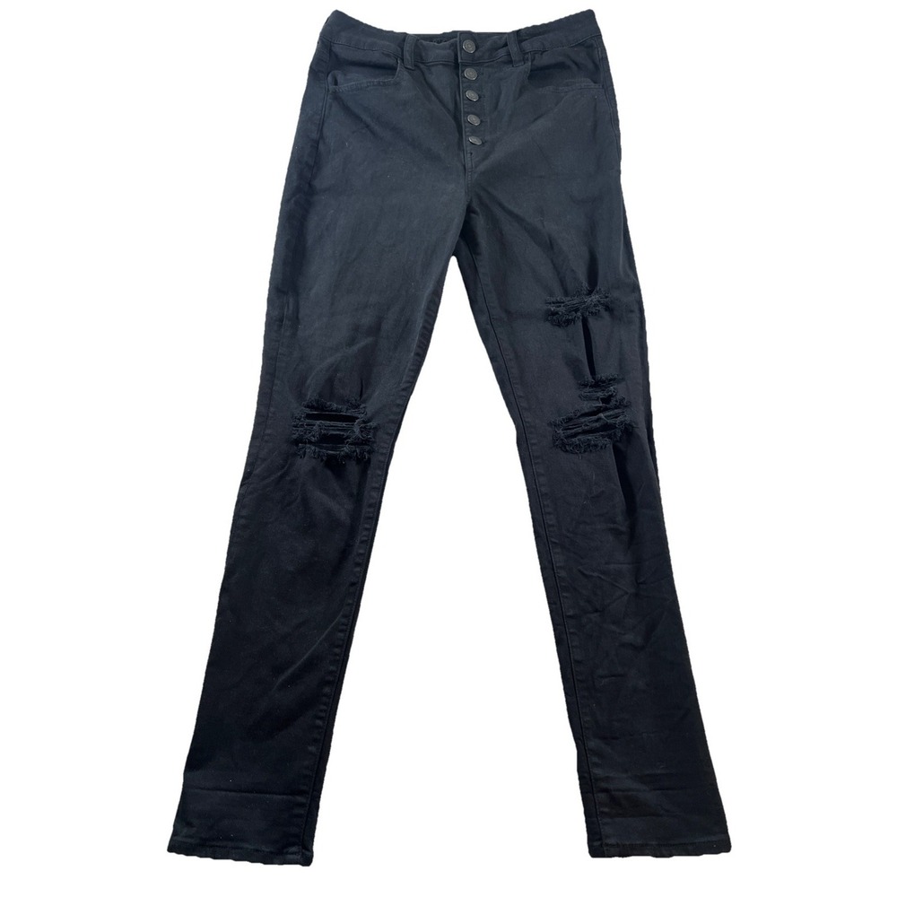 American Eagle‎ Next Level Stretch Super High Rise Button Fly Black Jeggings 12